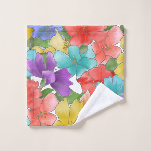 Moderne Multicolor-Aquarellblume Badhandtuch Set (Waschlappen)
