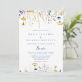 Moderne Multicolor-Wildblume Spanische Hochzeit Einladung (Stehend Vorderseite)