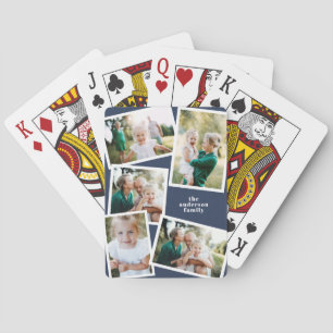 Moderne MultiFoto-Familie in blauer Eleganz Spielkarten