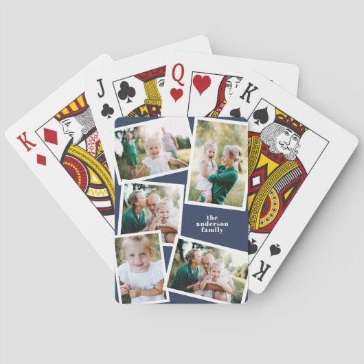 Moderne MultiFoto-Familie in blauer Eleganz Spielkarten (Rückseite)