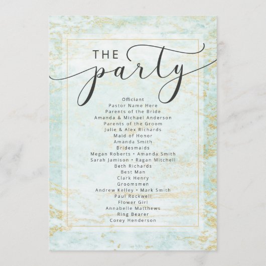 Moderne Murmeln im Ozean mit Goldhochzeit Programm (Rückseite)