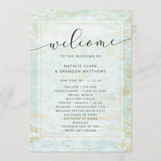 Moderne Murmeln im Ozean mit Goldhochzeit Programm (Vorderseite)