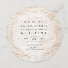 Moderne Murmeln in Beige mit Kupferkreishochzeiten Einladung