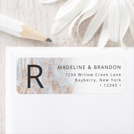 Moderne Murmeln in Blau mit Kupferfarben-Rücksende (Insitu)