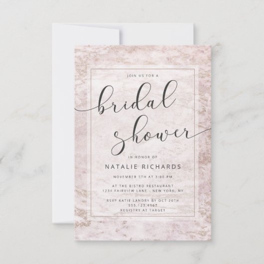 Moderne Murmeln in Mauve Rose Gold Brautparty Einladung (Vorderseite)