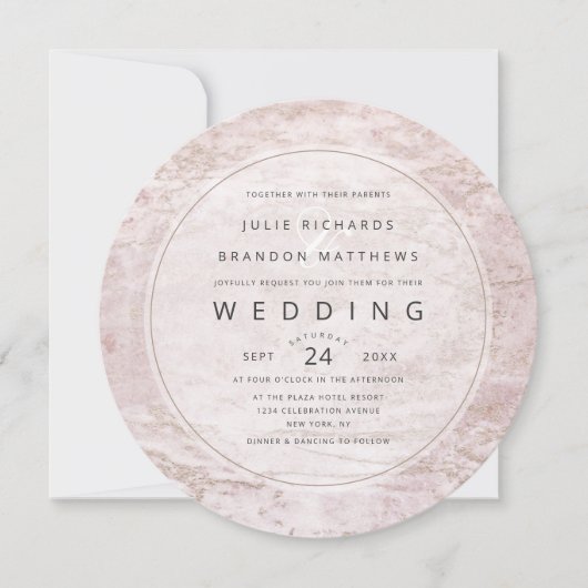 Moderne Murmeln in Mauve Rose Gold Circle Wedding Einladung (Vorderseite)