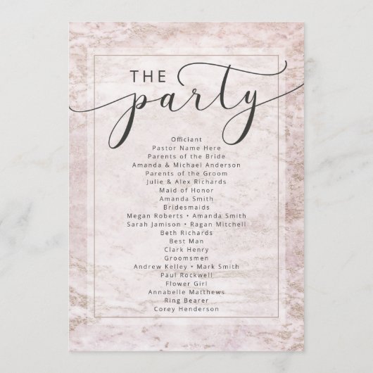 Moderne Murmeln in Mauve Rose - Goldhochzeit Programm (Rückseite)