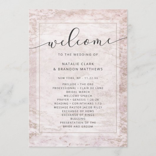 Moderne Murmeln in Mauve Rose - Goldhochzeit Programm (Vorderseite)