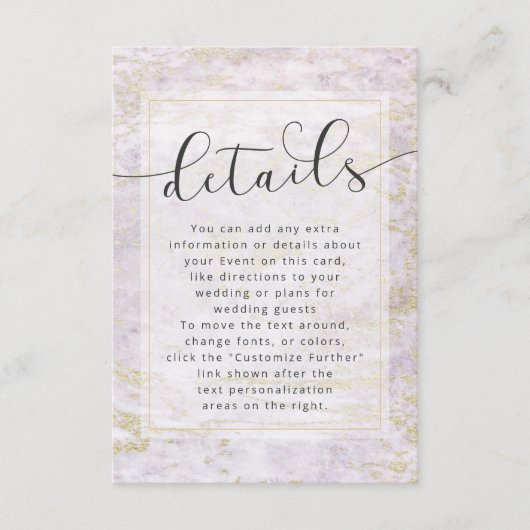 Moderne Murmeltiere in Violet mit Details zur Gold Begleitkarte (Vorderseite)