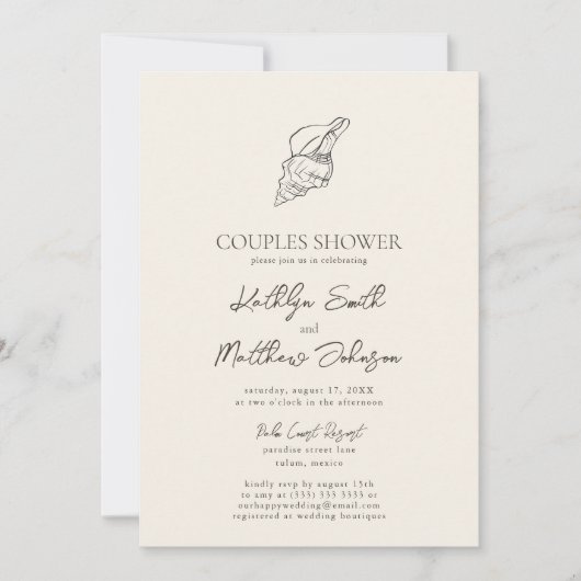 Moderne Muschel Beach Ocean Wedding Couples Dusche Einladung (Vorderseite)