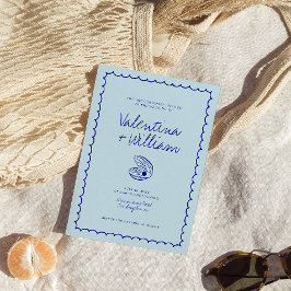 Moderne Muschel Blue Mediterrane Hochzeit Einladun Einladung