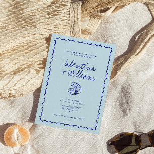 Moderne Muschel Blue Mediterrane Hochzeit Einladun Einladung