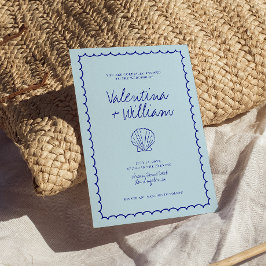 Moderne Muschel Blue Mediterrane Hochzeit Einladun Einladung