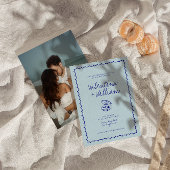 Moderne Muschel Blue Mediterrane Hochzeit Einladun Einladung