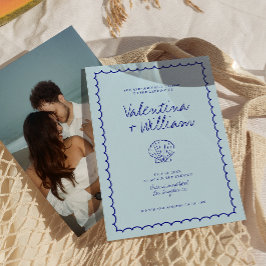 Moderne Muschel Blue Mediterrane Hochzeit Einladun Einladung