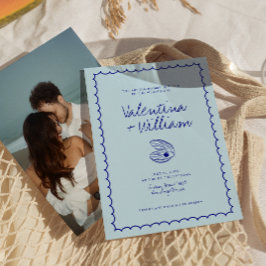 Moderne Muschel Blue Mediterrane Hochzeit Einladun Einladung