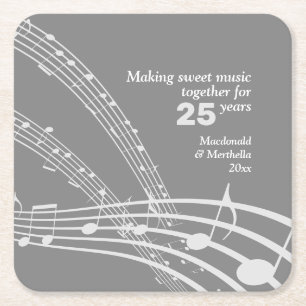 Moderne MUSIKNOTEN 25. SILVER Jubiläum Rechteckiger Pappuntersetzer
