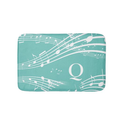Moderne Musiknoten Aquamarin Monogram Bath Mat Badematte (Vorderseite)