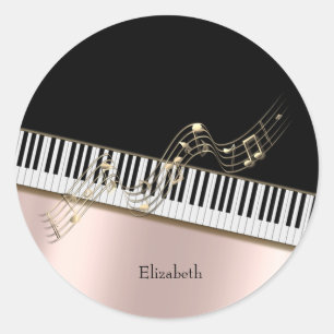Moderne Musiknoten aus Gold, Klaviertasten in Rosé Runder Aufkleber