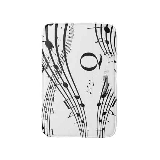 Moderne Musiknoten White Black Monogram Bath Mat Badematte (Vorderseite Vertikal)