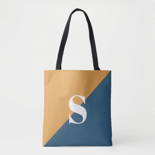 Moderne Mustard Yellow Navy Blue Monogram Totbeute Tasche (Vorderseite)