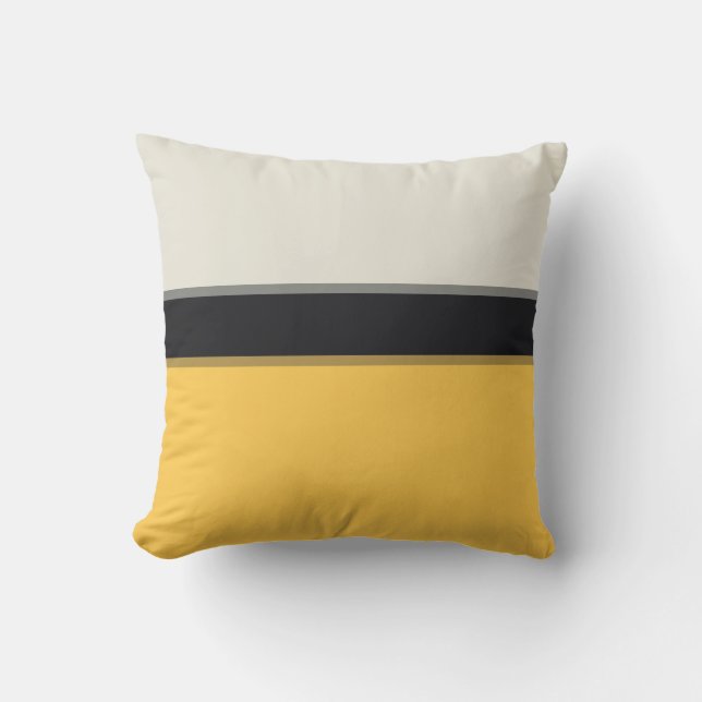 Moderne Mustard Yellow Silver Grau Black Streifen Kissen (Vorderseite)