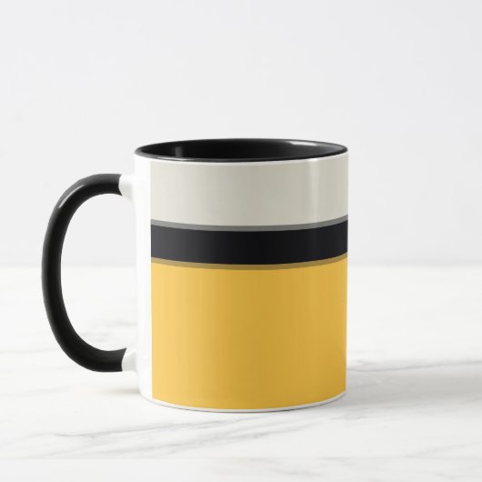 Moderne Mustard Yellow Silver Grau Black Streifen Tasse (Links)