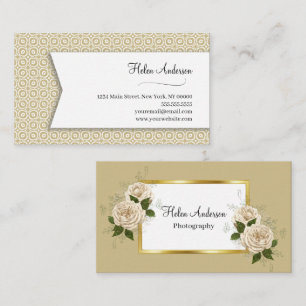 Moderne Muster Beige Blume Goldrahmen Visitenkarte
