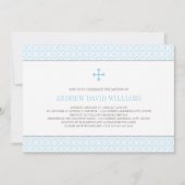 Moderne Muster Blue Cross Baby Boy Taufe Einladung (Vorderseite)