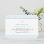 Moderne Muster Blue Cross Baby Boy Taufe Einladung (Stehend Vorderseite)