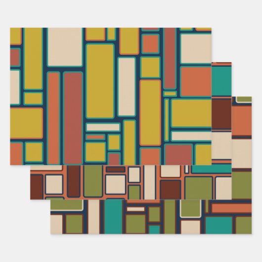 Moderne Muster der Retro Geometric Mittelalter Geschenkpapier Set (Set)