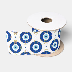 Moderne Muster des Bösen Blicks in Blau und Gold z Satinband