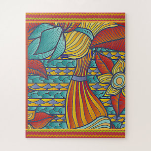 Moderne Muster Rot, Gold, Blues Puzzle