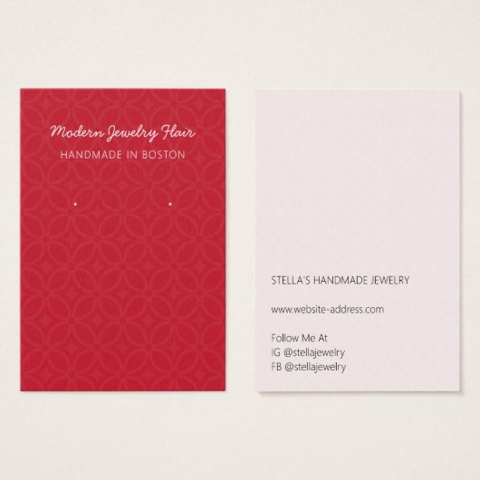 Moderne Muster-Rote Ohrring-Display-Karte (Vorne & Hinten)