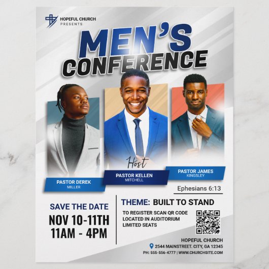 Moderne, mutige Ansammlung der Blue Men's Church Flyer (Vorne)