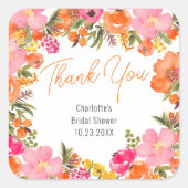 Moderne, mutige Blume danke Ihnen Brautparty Quadratischer Aufkleber (Vorderseite)