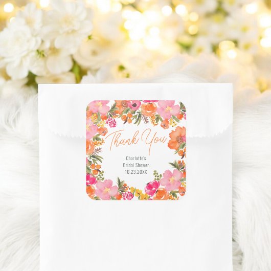 Moderne, mutige Blume danke Ihnen Brautparty Quadratischer Aufkleber