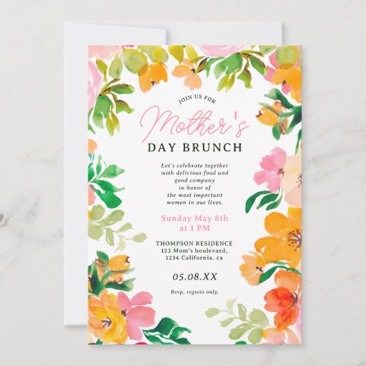 Moderne, mutige Blumenschrift Muttertag Brunch Einladung (Vorderseite)