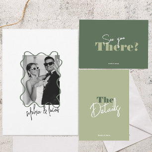 moderne, mutige Minimal-Salbei-Wavy-Hochzeit Einladung