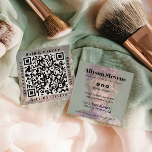 Moderne, mutige QR-Code-Fotos für Haar und Make-up Quadratische Visitenkarte
