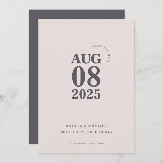 Moderne, mutige Save the Date Hochzeitseinladung Einladung (Vorne/Hinten)
