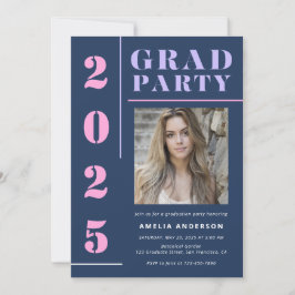 Moderne, mutige Typografie Blue Foto Graduation Pa Einladung