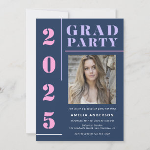 Moderne, mutige Typografie Blue Foto Graduation Pa Einladung