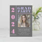 Moderne, mutige Typografie Gray Foto Graduation Pa Einladung (Stehend Vorderseite)