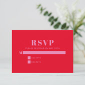 Moderne, mutige Typografie, hellrosa und rote Hoch RSVP Karte (Stehend Vorderseite)