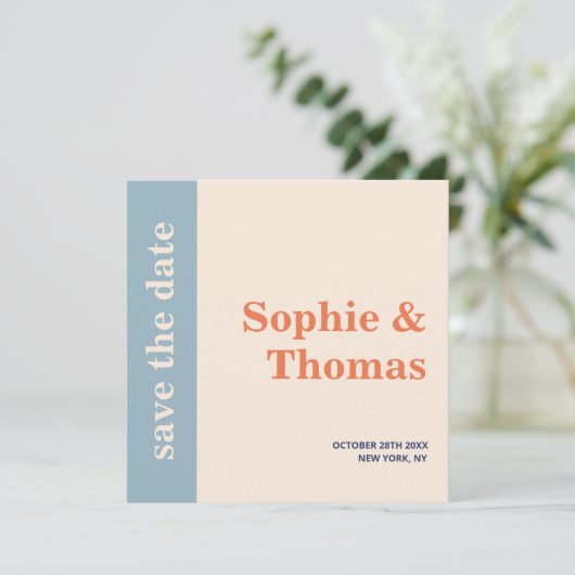 Moderne, mutige Typografie-Hochzeit rettet das Dat Save The Date (Stehend Vorderseite)