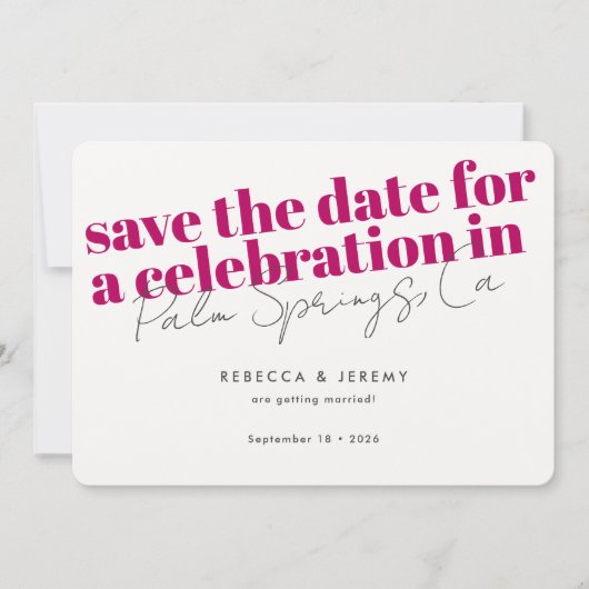 Moderne, mutige Typografie Pink Fuchsia Wedding Save The Date (Vorderseite)