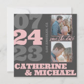 Moderne, mutige Typografie Pink & Grau Save The Date (Vorderseite)
