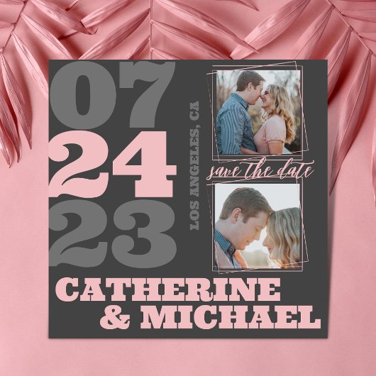 Moderne, mutige Typografie Pink & Grau Save The Date