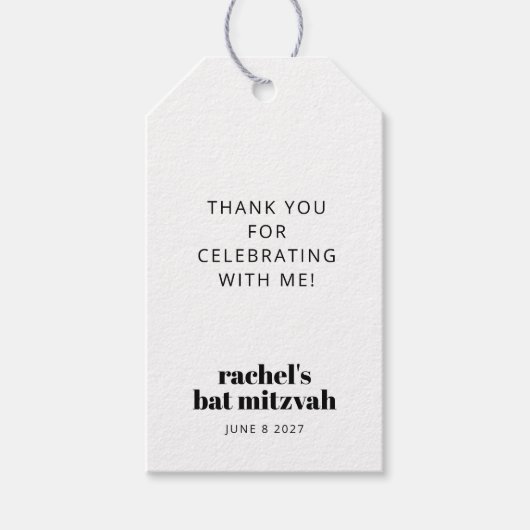 Moderne, mutige Typografie Schwarz-Weiß-Bat Mitzva Geschenkanhänger (Vorderseite)